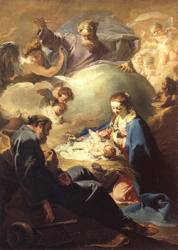 PELLEGRINI, Giovanni Antonio The Nativity with God the Father and the Holy Ghost Norge oil painting art